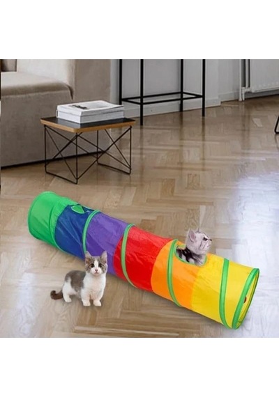 Tineke Petshop Düz Kedi Tüneli Katlanır Gökkuşağı Uzun Düz Kedi Köpek Oyun Tüneli Evcil Hayvan Oyun Tüneli Sku: Zeus8690010270627