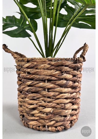 Yapay Monstera Deve Tabani 65 Cm Demi R Destekli Kulplu Hasir Saksıda Krem