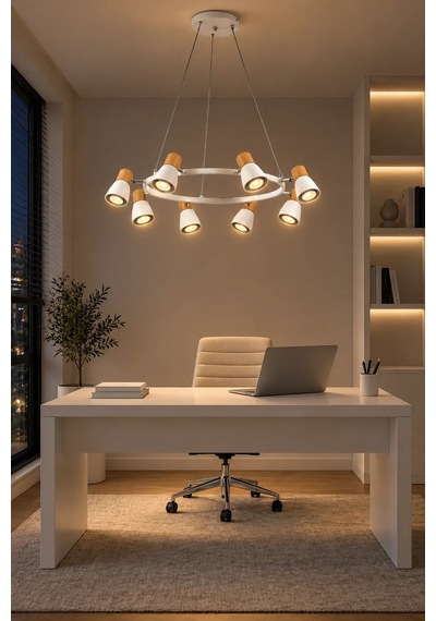 Modern Premium 8li Spot Sarkıt Avizesi Yuvarlak Salon Mutfak Yemek Masası Üstü Modelleri Gu10 Duy Beyaz