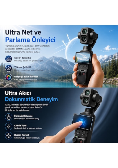 Teknoroket Djı Osmo Pocket 4p Uyumlu Temperli Cam Ekran Ve Lens Koruyucu Seti 9h 3 Parça Şeffaf