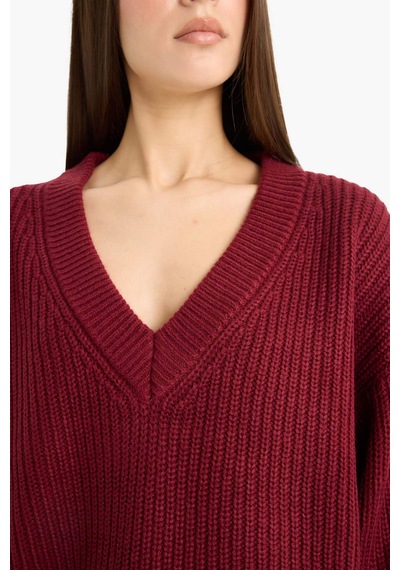 Defacto Oversize Geniş Kalıp V Yaka Triko Kazak Z7135az25wnbr455 Bordo Defacto Oversize Geniş Kalıp V Yaka Triko Kazak Z7135az25wnbr455 Bordo