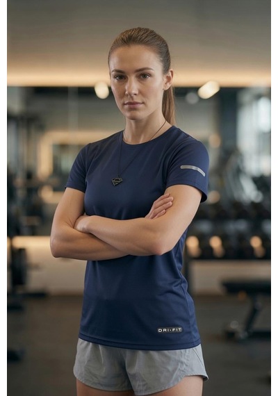 Fits Mikro Polyester Slim Fit Performans Antrenman Sporcu Kadın Tshirt Lacivert