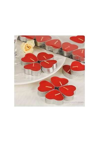 Parti Süsleri 8 Adet Kalp Şeklinde Tea Lights Mum Mm05 Kırmızı