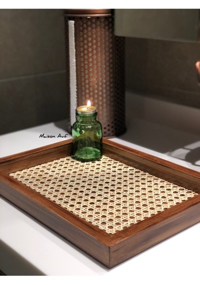 Rattan Hazeran Tepsi Eskitme Model Dikdörtgen %100 Doğal Hazeran M017