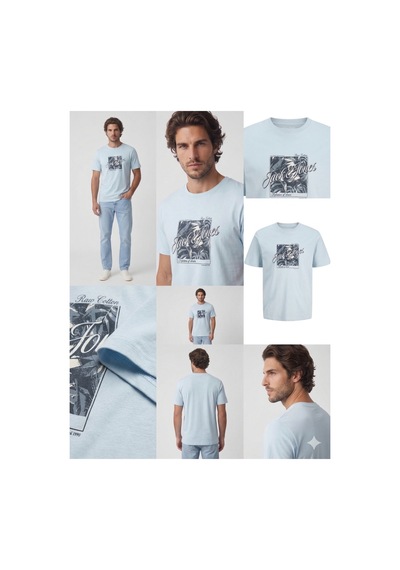 Jack & Jones Jjhonolulu Shape Celestial Açık Mavi Erkek Tişört 12288088 Light Blue
