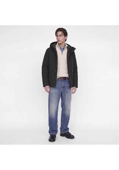 Jack & Jones Erkek Çikartilabilir Kapüsonlu Su Geçirmez Mont - Moon - 12301654 Siyah