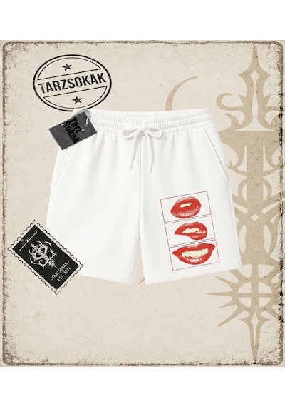 Tarzsokak Gotik & Grunge Streetwear Crımsın Temptatıon 1 Unisex Şort Beyaz