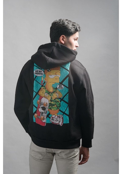 Regular Fit Kapşonlu 3 İplik Kalın İçi Polarlı Kangru Cepli Baskılı Erkek Sweatshirt 001