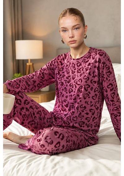 Kadın Çizgili Regular Fit Lila Pijama Takımı 4764