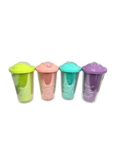 Pastel Renk Pipetli Bardak Matara 450 Ml Çok Renkli