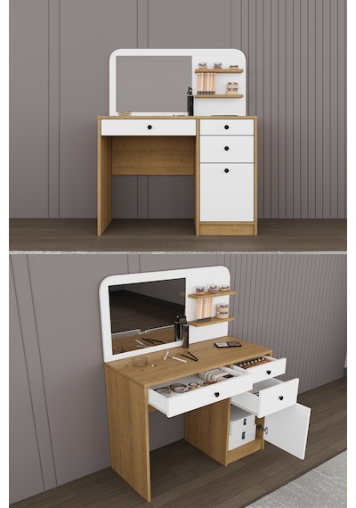 Yatak Odası Takımı 5 Parça %100 Mdf Gardırop Şifonyer Makyaj Masası Komodin Ytk02 Beyaz - Karına