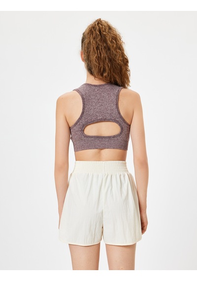 Koton Sporcu Sütyeni U Yaka Slim Fit Sırt Detaylı Kırçıllı Bordo 5wak30106nk Bordo