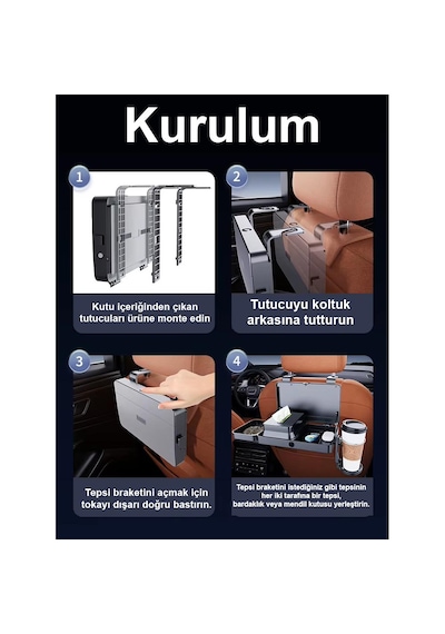 Ga99 Araç İçi Koltuk Arkası Organizer Set Mendil Bardak Tutucu Tepsi Masa Biberon