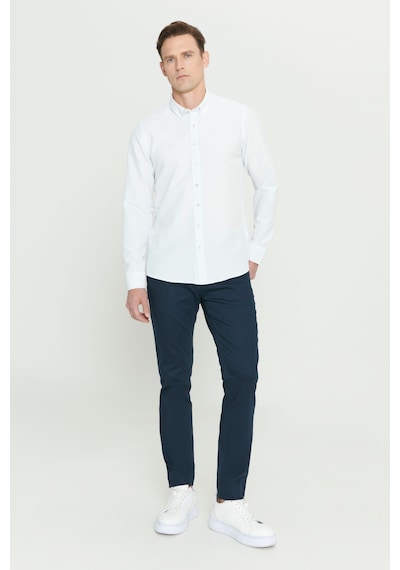 AC&Co / Altınyıldız Classics Erkek Beyaz Slim Fit Dar Kesim Düğmeli Gömlek Yaka Uzun Kollu Gömlek Beyaz