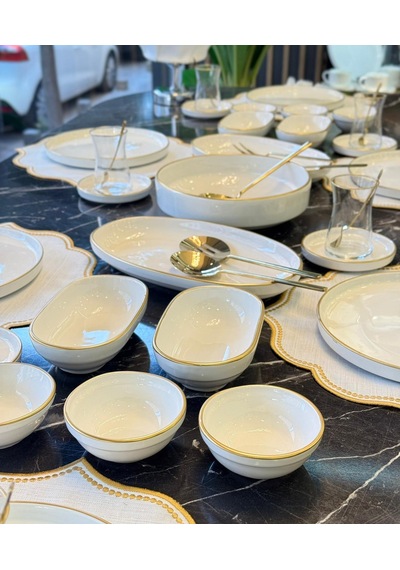 37 Parça İstanbul Modern Gold Kahvaltı Takımı-5246 Beyaz