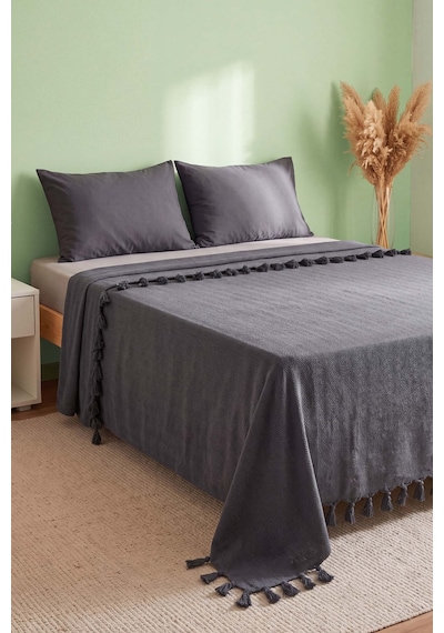 Antrasit Natural Çift Kişilik Baskılı Pike & Yatak Örtüsü 200x230 Cm