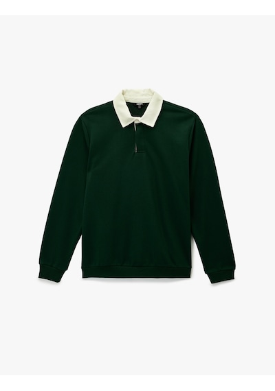 Koton Düğmeli Polo Yaka Uzun Kollu Sweatshirt Yeşil 6wam70082mk Yeşil