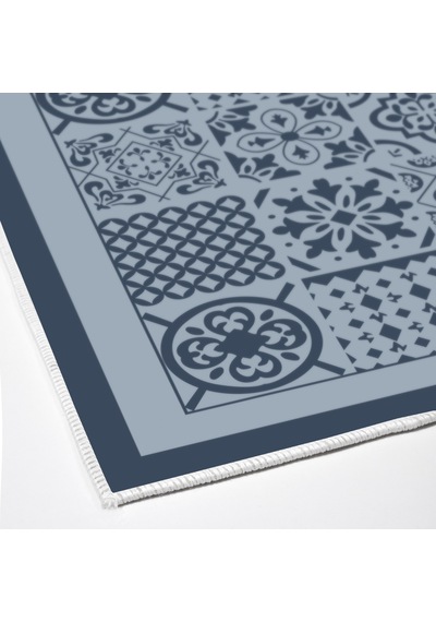 Dijital Kaymaz Yıkanabilir Banyo Mutfak Salon Paspas Halısı Trend Modern Al4008 Indigo