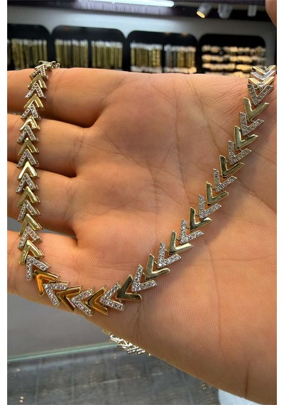 Başak Model Gerdanlık Gold Beyaz Kolye 45 Cm Altın