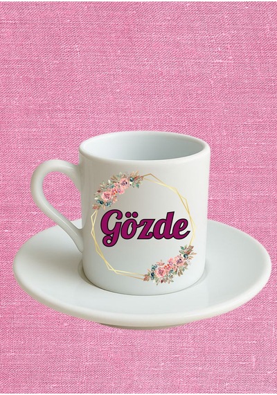 Baskıbazar Gözde İsim Yazılı Türk Kahvesi Fincanı - Beyaz Tasarım Hediye Seti