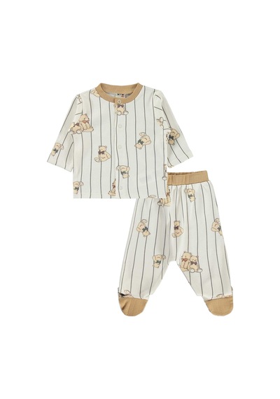 Civil Baby Fiyonklu Ayılar Empirme 1-9 Ay Pijama Takımı - Ekru