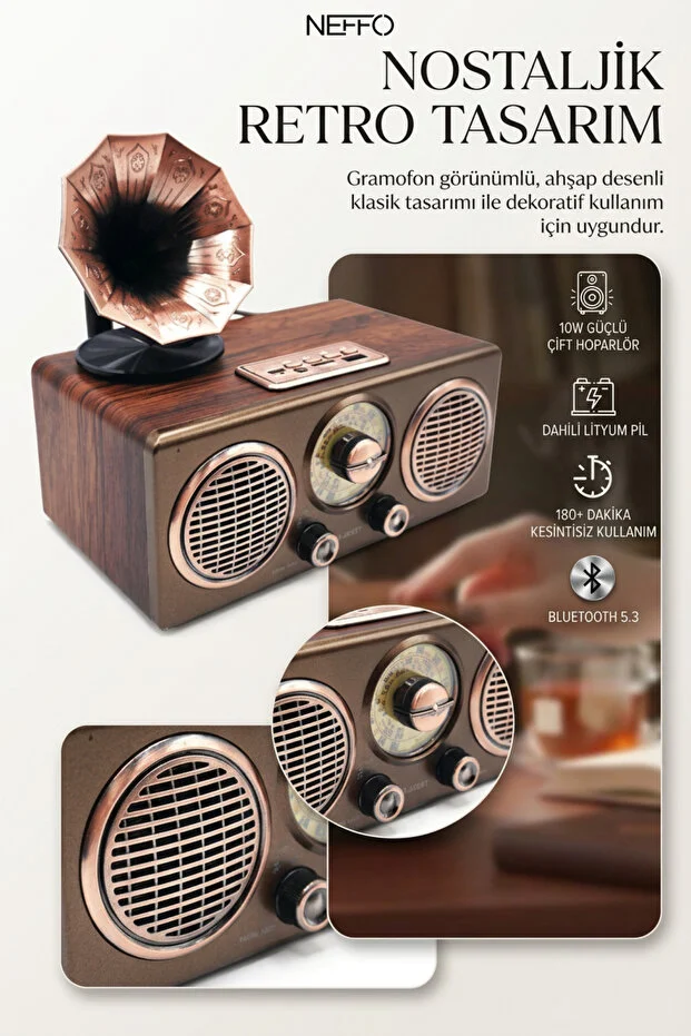 Nostalji Trend Radyo Bluetooth Özellikli Şık Tasarım Nostaljik Radyo