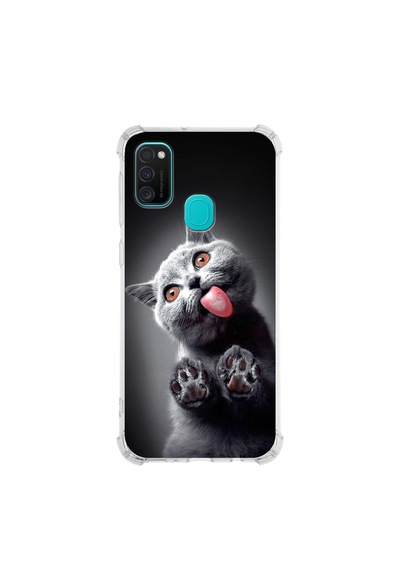 Samsung Galaxy M21 Uyumlu Kedi 2 Baskılı Şeffaf Köşe Korumalı Antişok Kılıf