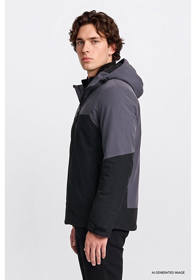 Lee Relaxed Fit Rahat Kesim Kapüşonlu Cepli Şişme Puffer Mont Gri
