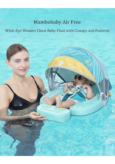Mambobaby Yüzme Simidi - Green Monster, Emniyetli, Gölgelikli Ve Ayak Destekli