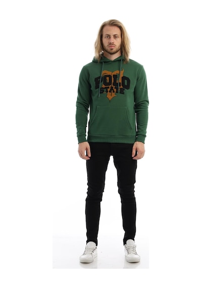 Polostate Erkek Polo State Süzine Nakışlı Kapüşonlu Sweat Koyu Yeşil