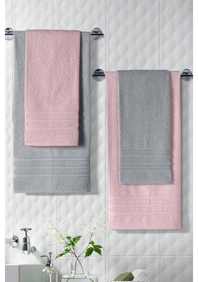 Riona Pamuklu 50x90-70x140 Cm 4'lü Banyo Havlu Seti Pembe Genel