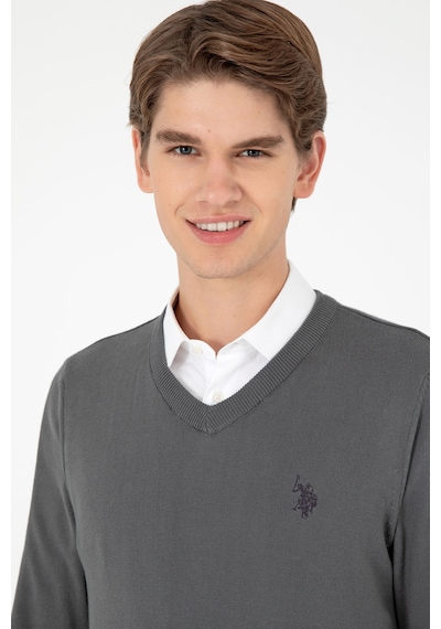 U.S. Polo Assn. Erkek Slim Fit V Yaka Antrasit Basic Kazak 50293512-VR006