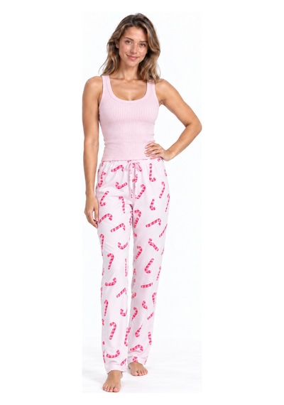 Fit Women Kadın Çizgili Bluz Desenli Askılı Pembe Pijama Takımı