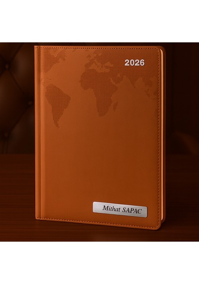 Isme Özel Taba Dünya Baskılı Ajanda 2027 Tarihli - Isme Özel Kalem Hediyeli Taba
