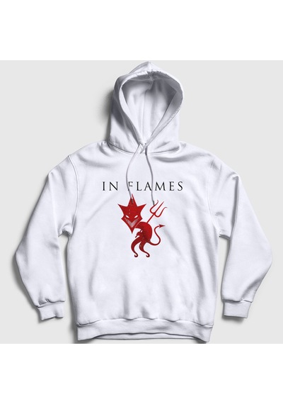 Presmono Unisex Devil In Flames Kapüşonlu Sweatshirt Beyaz