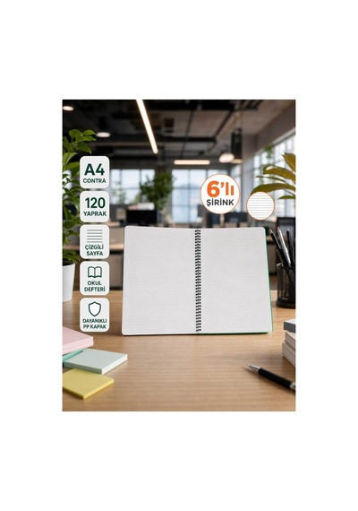 Contra Pp Kapak Spiralli 120 Yaprak A4 Çizgili 6 Adet Defter Çok Renkli