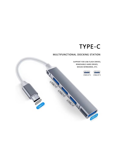 Type-c Usb Çoklayıcı Hub 1x Usb 3.0 + 3x Usb 2.0 Yüksek Hızlı Dönüştürücü Adaptö