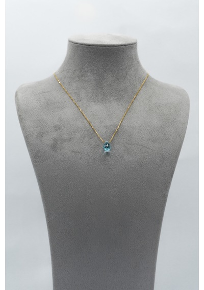 Doğan Diamond 925 Ayar Gümüş Altın Kaplama 3Ct Yarı Değerli Mavi Topaz Doğal Taş Kolye - Raccolta Di Gocce