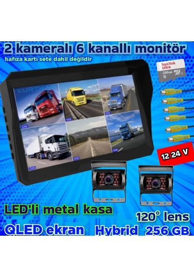 2 Adet Bus Metal Kasa Kamera 6 Kanallı 10'' Dvr Monitör 12-24 V