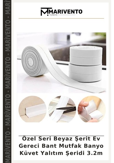 Özel Seri Beyaz Şerit Ev Gereci Bant Mutfak Banyo Küvet Yalıtım Şeridi 3.2m