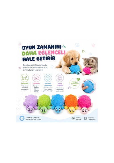 Peluş Köpek Oyuncağı Deniz Kaplumbağası - Hışırtılı Çıtırtılı Sesli Yumuşak Evcil Hayvan Oyuncağı - Kedi Yavru Köpek Küçük Irklar İçin İnteraktif Oyun Arkadaşı Stoğa Göre Renk Gönderilir