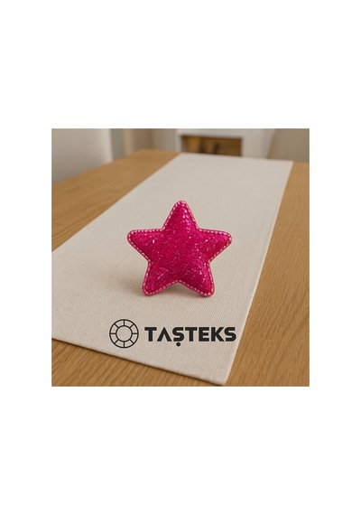 Ütülenebilen Veya Sticker Olarak Kullanılabilen Fuşya Pembe Simli Kabarık Yıldız Patch