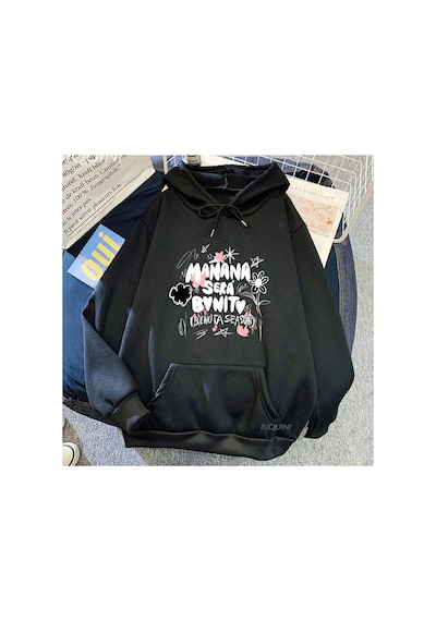 Tarzsokak Siyah Unisex Karoll G Manana Sera Bonito Baskılı Kapüşonlu Yaygın Streetweed T