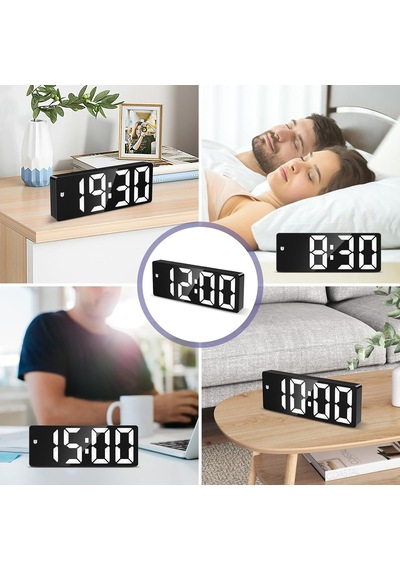 Oqımax Dijital Led Çalar Saat, Dijital Masa Saati, 4 Parlaklık, Tarih, 12/24 Saat, Erteleme Ve Dst Fonksiyonu, Büyük Diğer