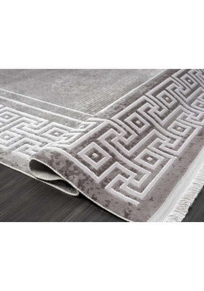 Trend 2809 Gri Halı Krem Kenar Çerçeveli Modern Ince Yumuşak Akrilik Tozuaz Salon Halısı Koridor-942 Gri