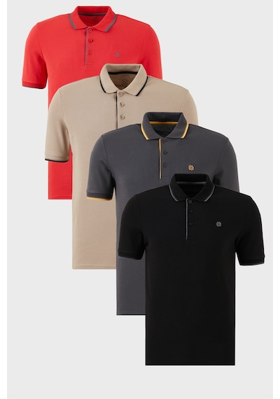 Buratti Pamuklu Slim Fit Şerit Detaylı Düğmeli Polo Yaka 4'Lü Paket Erkek T Shirt 5902118S4 Siyah-Kırmızı-Antrasit-Vizon