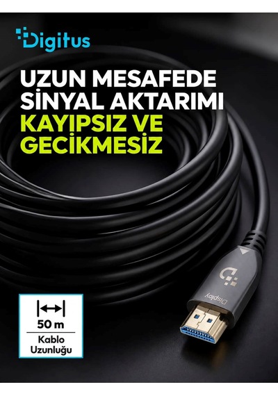 Digitus 50 Metre Hdmı Aoc Hibrit Fiber Optik Kablo 8k 60hz Uhd 48 Gbps Hdr