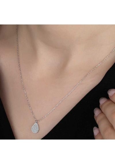 Swarovski Taşlı Gümüş Damla Kadın Kolye (551181028)