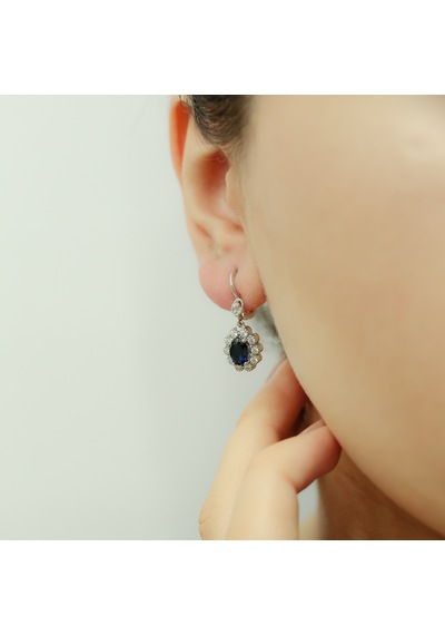 Lova Pırlantalı Oval Safir Anturaj Küpe -  3070014