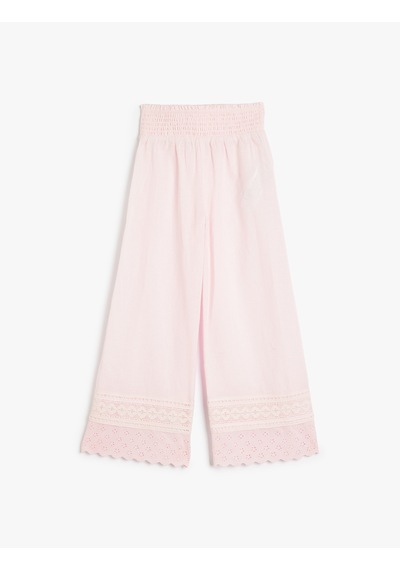 Koton Beli Lastikli Dantel Detaylı Pamuklu Pantolon Pembe 5skg40086aw Gül